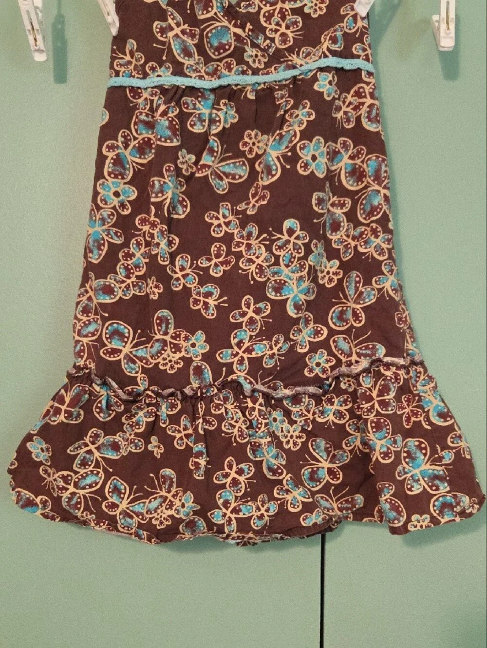 Y2k Zoey Girl Brown Floral Halter Dress with Teal Accents Size 6